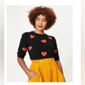 Tulip B black & Rust Orange Hearts Sweater